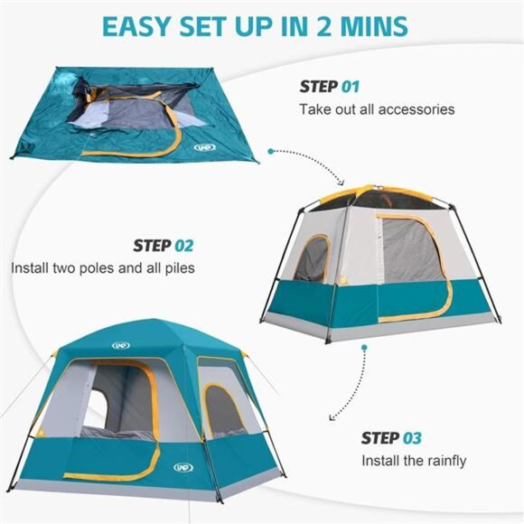 Portable Camping Tent 4-Person Easy Set Up Waterproof with Top Rainfly - Picture 5 of 6